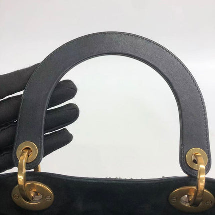 Lady Dior Medium Multicolor Beaded Leather and Fabric Gold Hardware with Strap