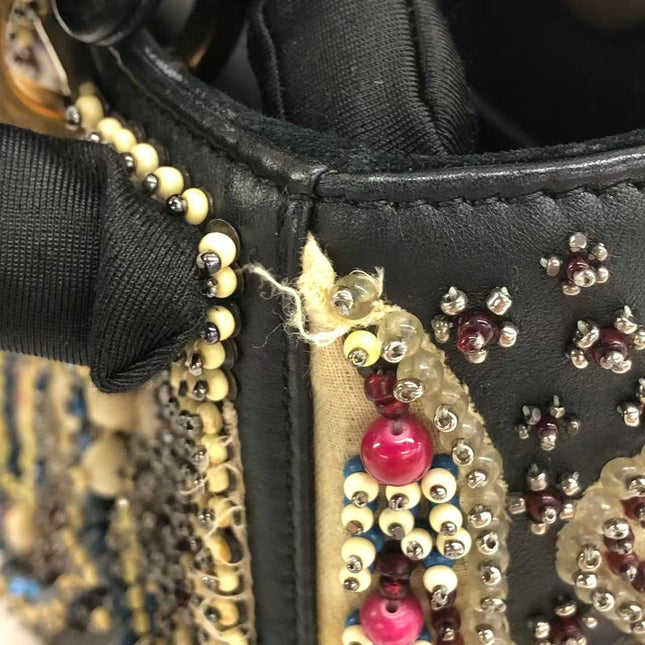 Lady Dior Medium Multicolor Beaded Leather and Fabric Gold Hardware with Strap