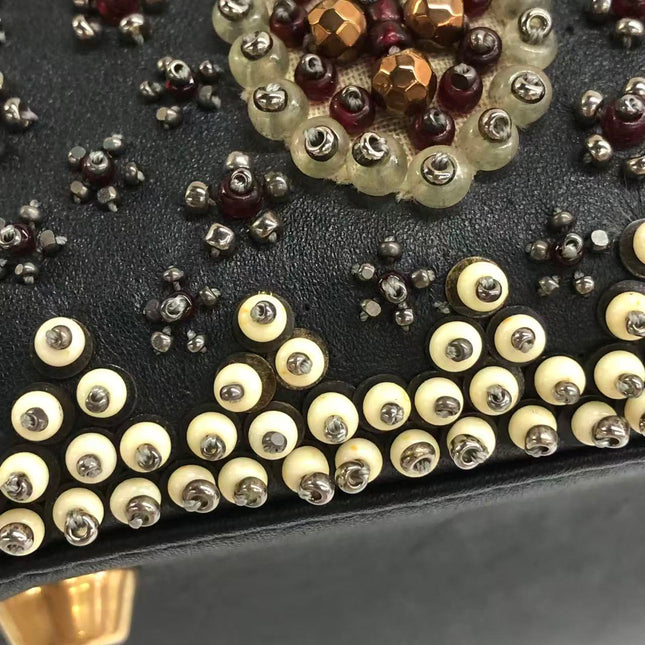 Lady Dior Medium Multicolor Beaded Leather and Fabric Gold Hardware with Strap