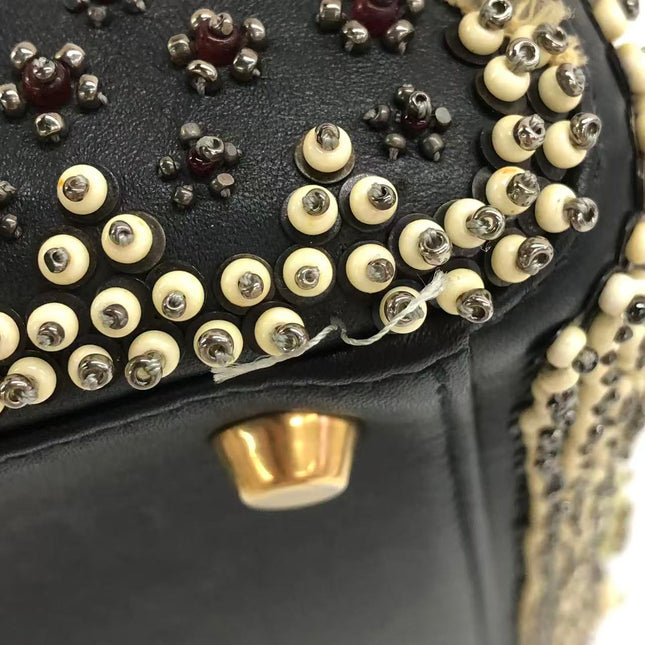 Lady Dior Medium Multicolor Beaded Leather and Fabric Gold Hardware with Strap