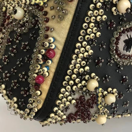 Lady Dior Medium Multicolor Beaded Leather and Fabric Gold Hardware with Strap