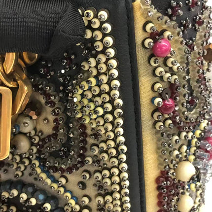 Lady Dior Medium Multicolor Beaded Leather and Fabric Gold Hardware with Strap