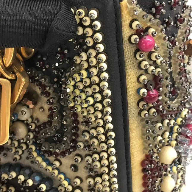 Lady Dior Medium Multicolor Beaded Leather and Fabric Gold Hardware with Strap