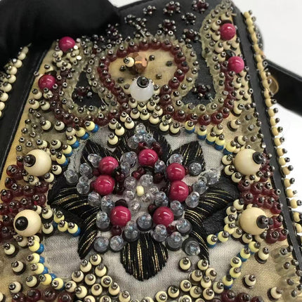 Lady Dior Medium Multicolor Beaded Leather and Fabric Gold Hardware with Strap