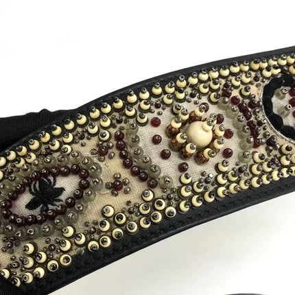 Lady Dior Medium Multicolor Beaded Leather and Fabric Gold Hardware with Strap
