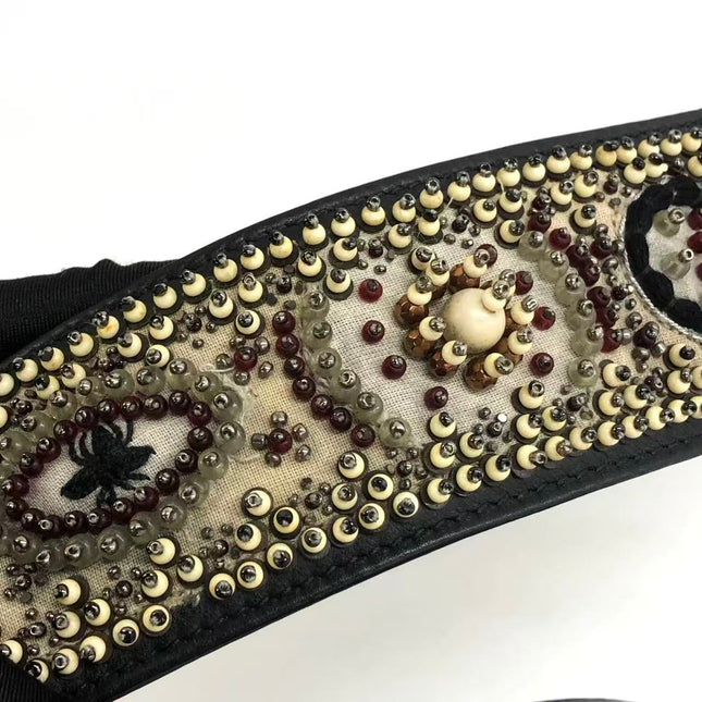 Lady Dior Medium Multicolor Beaded Leather and Fabric Gold Hardware with Strap