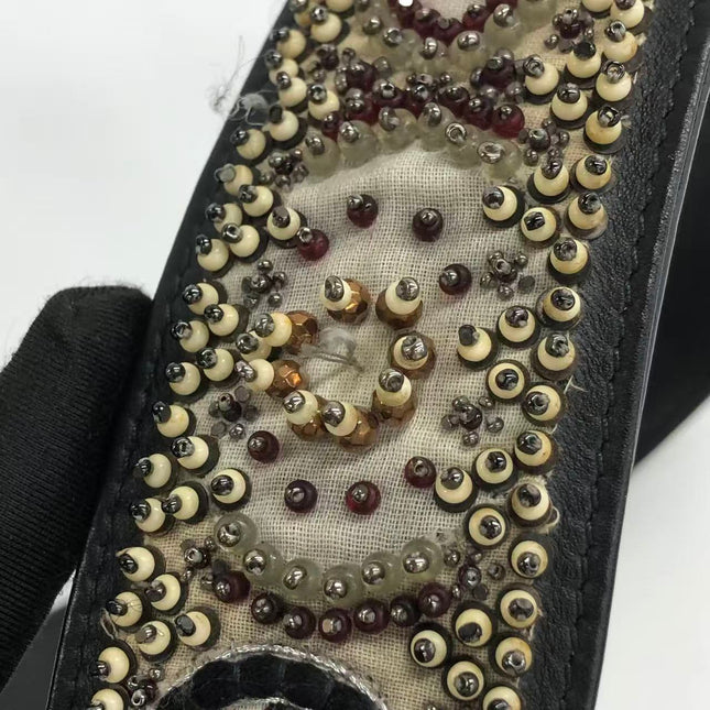 Lady Dior Medium Multicolor Beaded Leather and Fabric Gold Hardware with Strap