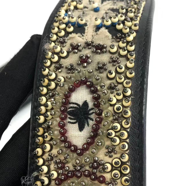 Lady Dior Medium Multicolor Beaded Leather and Fabric Gold Hardware with Strap