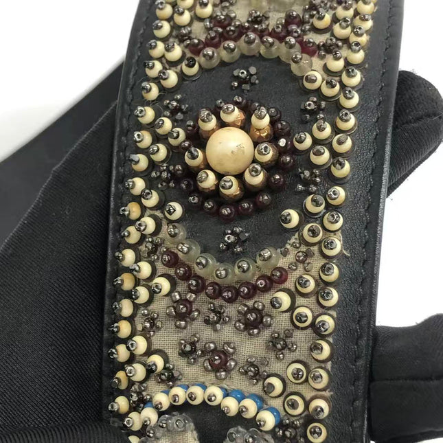 Lady Dior Medium Multicolor Beaded Leather and Fabric Gold Hardware with Strap