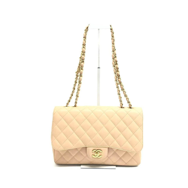 Chanel Classic Flap Jumbo Beige Caviar Leather Single Flap Gold Hardware 2009-10-Luxbags