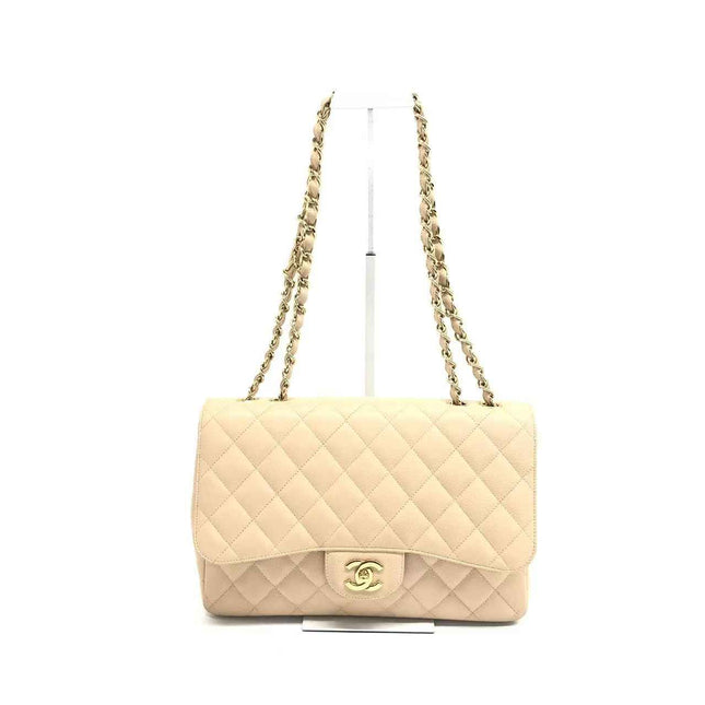 Chanel Classic Flap Jumbo Beige Caviar Leather Single Flap Gold Hardware 2009-10