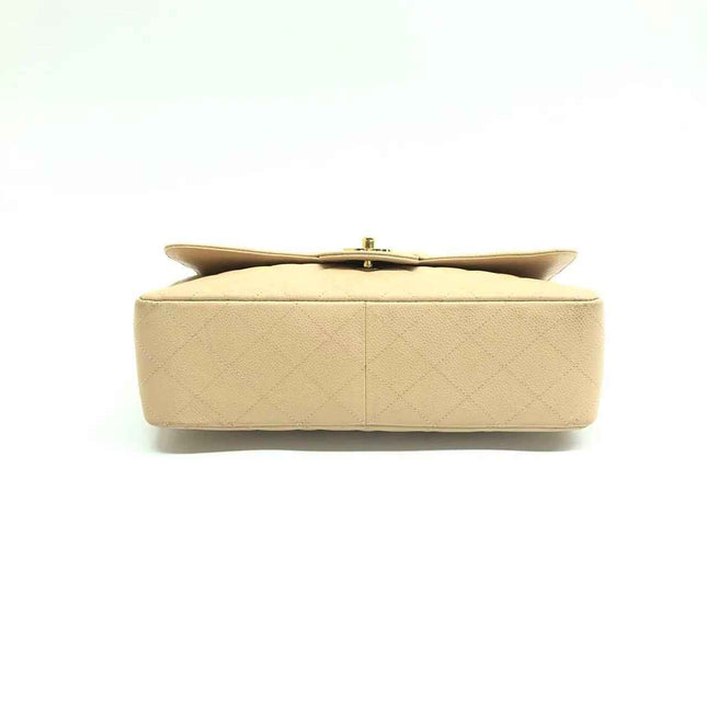 Chanel Classic Flap Jumbo Beige Caviar Leather Single Flap Gold Hardware 2009-10