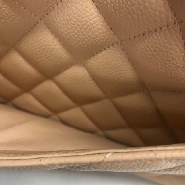 Chanel Classic Flap Jumbo Beige Caviar Leather Single Flap Gold Hardware 2009-10