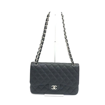Chanel Classic Flap Jumbo Black Caviar Leather Double Flap Silver Hardware 2013-14