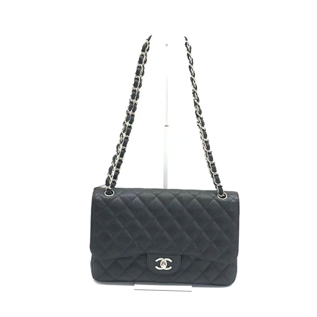 Chanel Classic Flap Jumbo Black Caviar Leather Double Flap Silver Hardware 2013-14-Luxbags