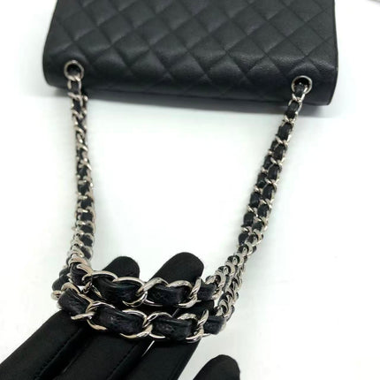 Chanel Classic Flap Jumbo Black Caviar Leather Double Flap Silver Hardware 2013-14