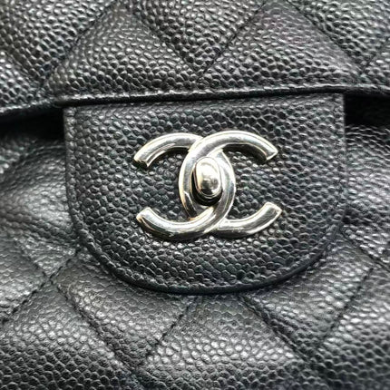 Chanel Classic Flap Jumbo Black Caviar Leather Double Flap Silver Hardware 2013-14