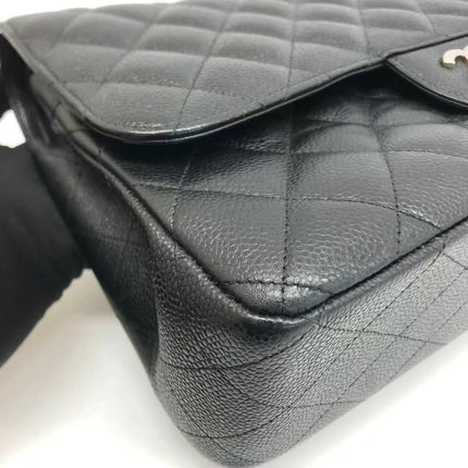 Chanel Classic Flap Jumbo Black Caviar Leather Double Flap Silver Hardware 2013-14