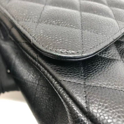 Chanel Classic Flap Jumbo Black Caviar Leather Double Flap Silver Hardware 2013-14