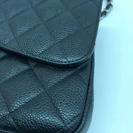 Chanel Classic Flap Jumbo Black Caviar Leather Double Flap Silver Hardware 2013-14
