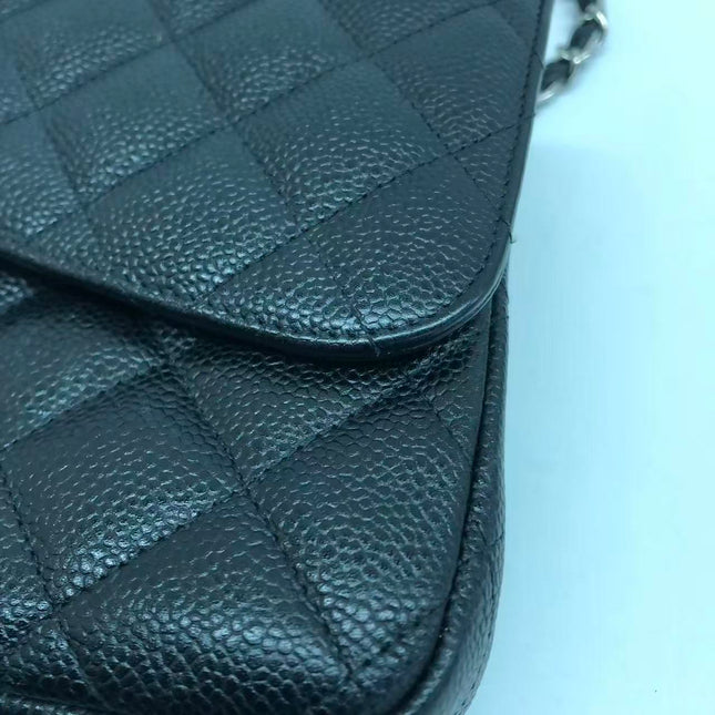 Chanel Classic Flap Jumbo Black Caviar Leather Double Flap Silver Hardware 2013-14
