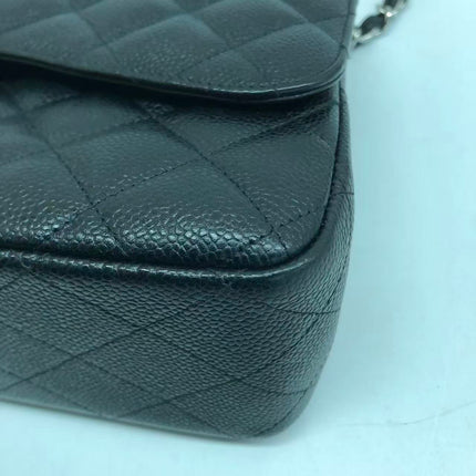 Chanel Classic Flap Jumbo Black Caviar Leather Double Flap Silver Hardware 2013-14