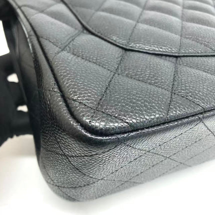 Chanel Classic Flap Jumbo Black Caviar Leather Double Flap Silver Hardware 2013-14