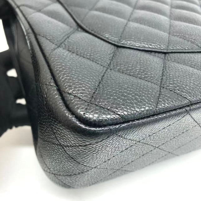 Chanel Classic Flap Jumbo Black Caviar Leather Double Flap Silver Hardware 2013-14