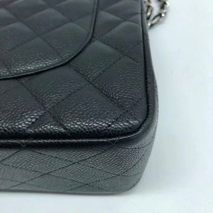 Chanel Classic Flap Jumbo Black Caviar Leather Double Flap Silver Hardware 2013-14
