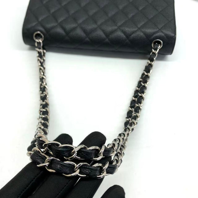 Chanel Classic Flap Jumbo Black Caviar Leather Double Flap Silver Hardware 2013-14
