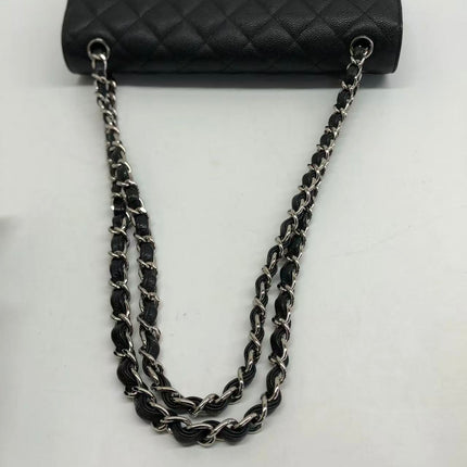 Chanel Classic Flap Jumbo Black Caviar Leather Double Flap Silver Hardware 2013-14