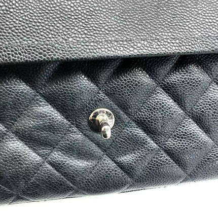 Chanel Classic Flap Jumbo Black Caviar Leather Double Flap Silver Hardware 2013-14