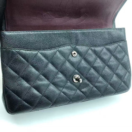 Chanel Classic Flap Jumbo Black Caviar Leather Double Flap Silver Hardware 2013-14