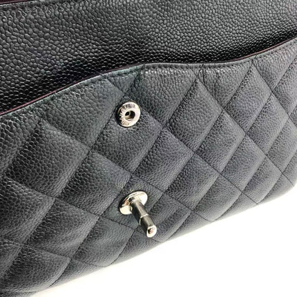 Chanel Classic Flap Jumbo Black Caviar Leather Double Flap Silver Hardware 2013-14