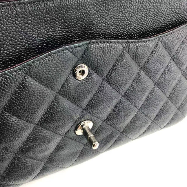 Chanel Classic Flap Jumbo Black Caviar Leather Double Flap Silver Hardware 2013-14