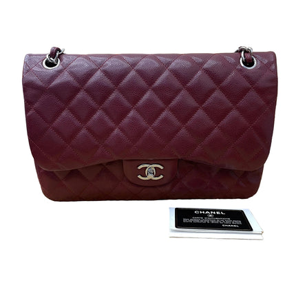 Chanel Classic Flap Jumbo Double Flap Burgundy Caviar Leather Silver Hardware-Luxbags