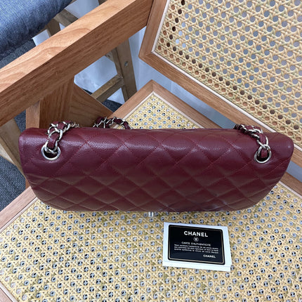 Chanel Classic Flap Jumbo Double Flap Burgundy Caviar Leather Silver Hardware