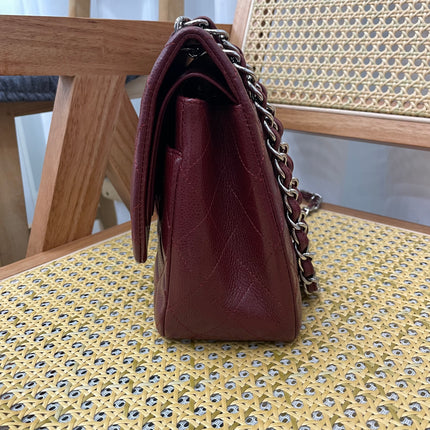 Chanel Classic Flap Jumbo Double Flap Burgundy Caviar Leather Silver Hardware