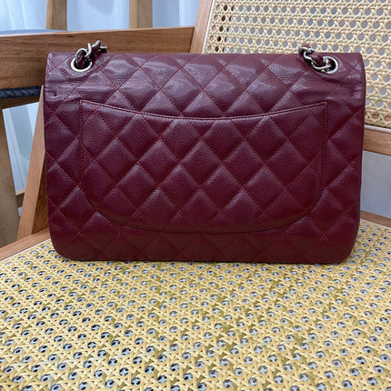Chanel Classic Flap Jumbo Double Flap Burgundy Caviar Leather Silver Hardware