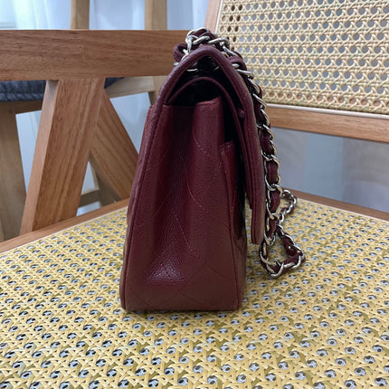 Chanel Classic Flap Jumbo Double Flap Burgundy Caviar Leather Silver Hardware