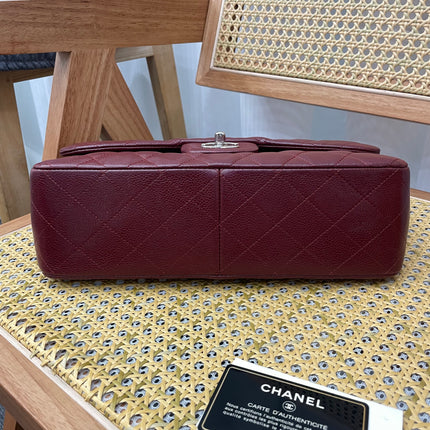 Chanel Classic Flap Jumbo Double Flap Burgundy Caviar Leather Silver Hardware