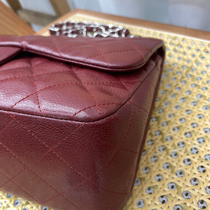 Chanel Classic Flap Jumbo Double Flap Burgundy Caviar Leather Silver Hardware