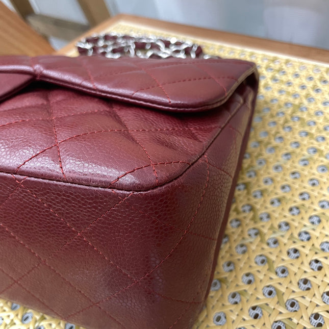 Chanel Classic Flap Jumbo Double Flap Burgundy Caviar Leather Silver Hardware