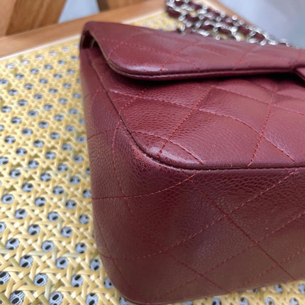 Chanel Classic Flap Jumbo Double Flap Burgundy Caviar Leather Silver Hardware