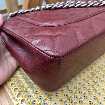 Chanel Classic Flap Jumbo Double Flap Burgundy Caviar Leather Silver Hardware