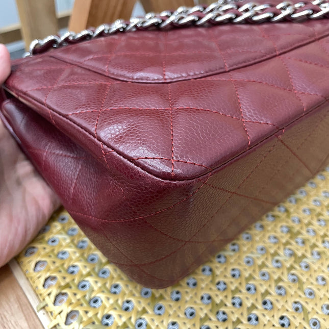 Chanel Classic Flap Jumbo Double Flap Burgundy Caviar Leather Silver Hardware