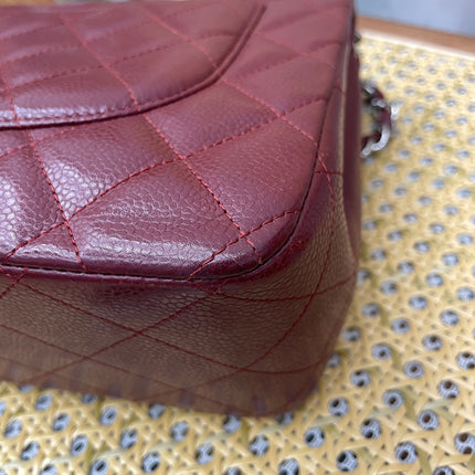 Chanel Classic Flap Jumbo Double Flap Burgundy Caviar Leather Silver Hardware