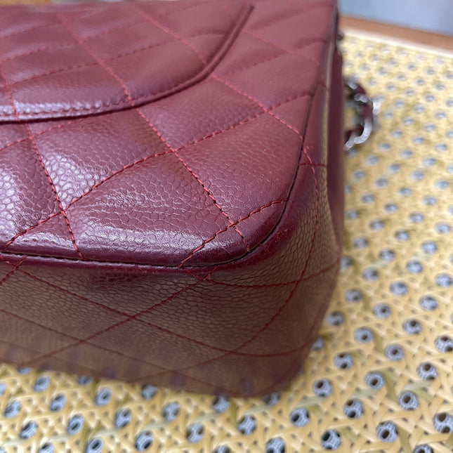 Chanel Classic Flap Jumbo Double Flap Burgundy Caviar Leather Silver Hardware
