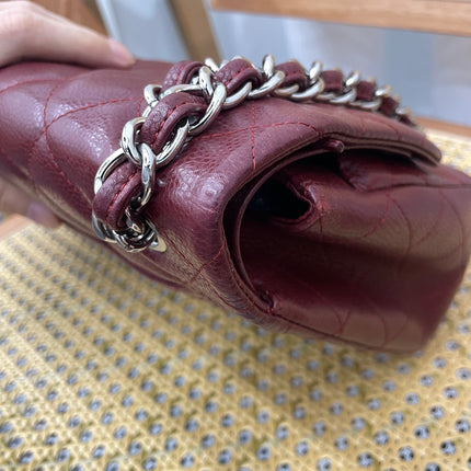Chanel Classic Flap Jumbo Double Flap Burgundy Caviar Leather Silver Hardware