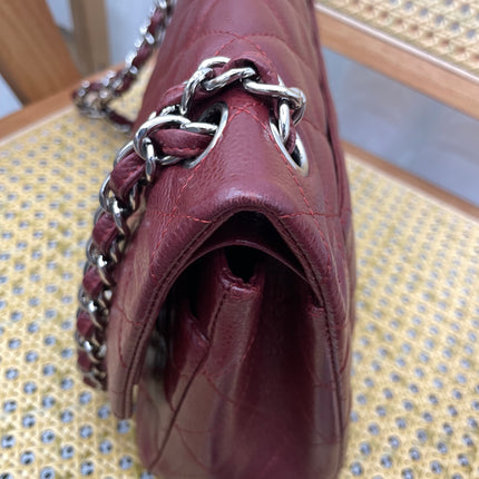 Chanel Classic Flap Jumbo Double Flap Burgundy Caviar Leather Silver Hardware